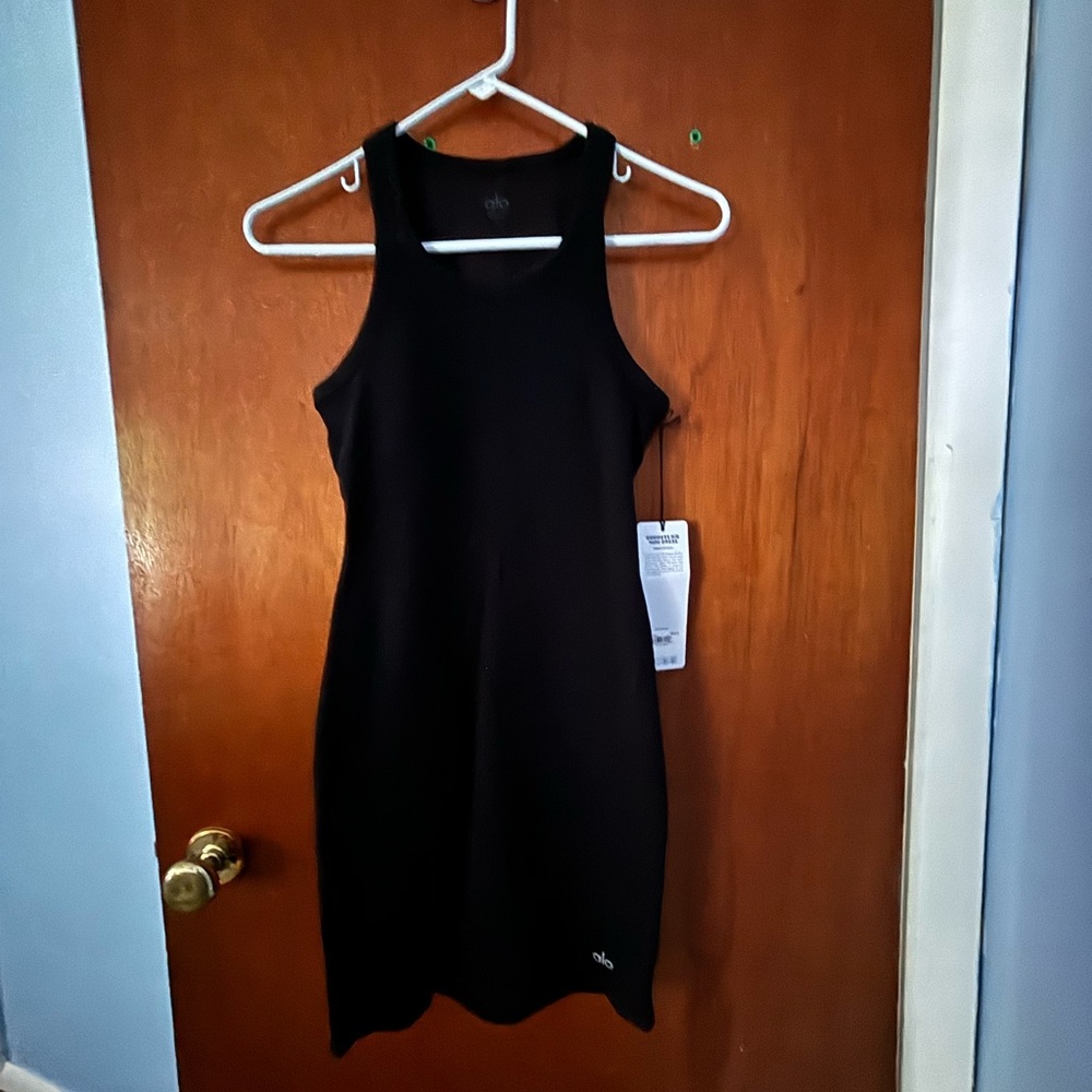 Alo Ribbed Bodycon Goddess Dress - Black